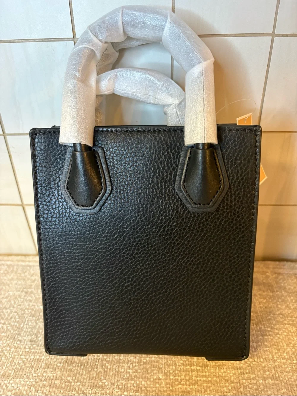 NWT Michael Kors Black Pebble Leather Mercer Extra Small Tote with Gold Logo